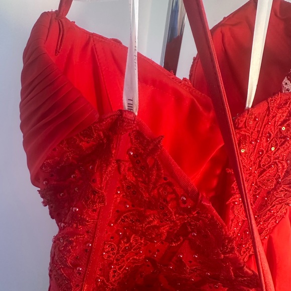 Sherri Hill Red Mini Dress Winter dance 57572 corset ruffles sequins short - Picture 6 of 13